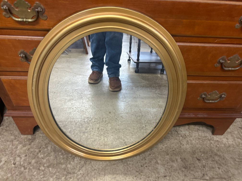 Round Wall Mirror with Metallic Gold-Finish Frame