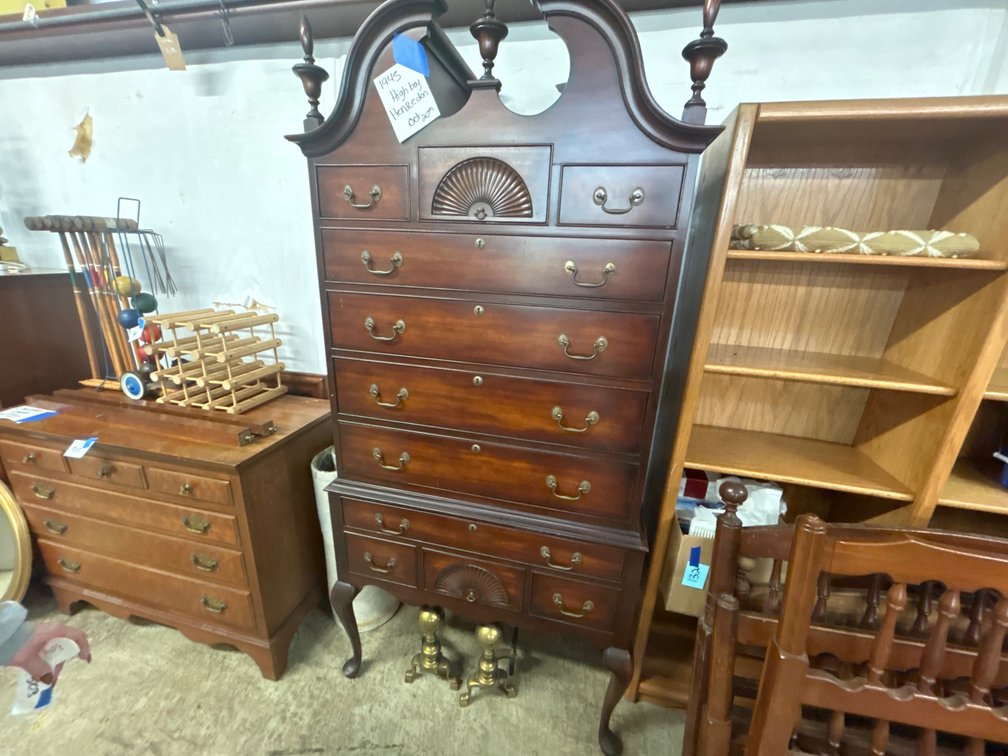 Queen Anne Style Bonnet-Top Highboy Chest of Drawers