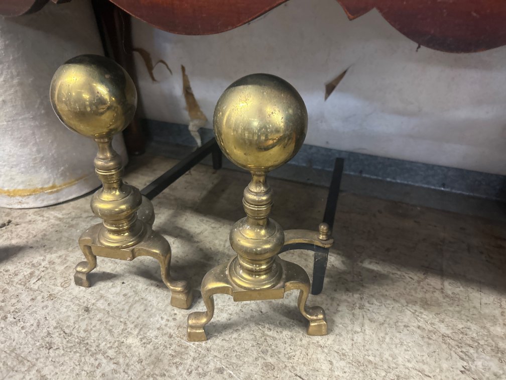Pair of Brass Ball Top Fireplace Andirons