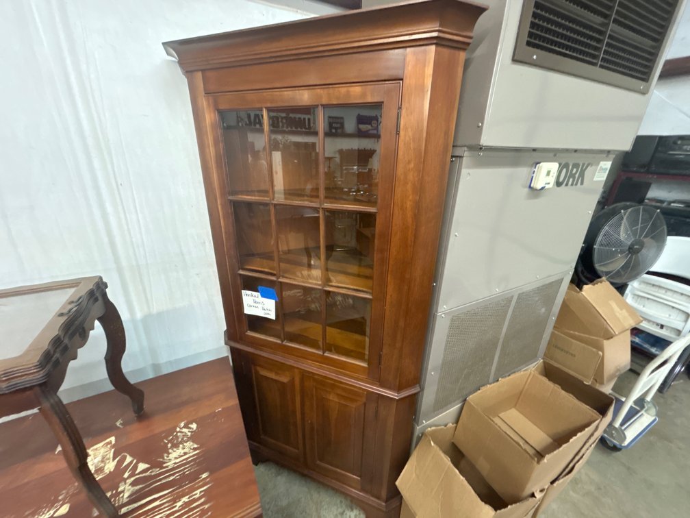 Wood Corner Hutch with Multi-Pane Glass Door