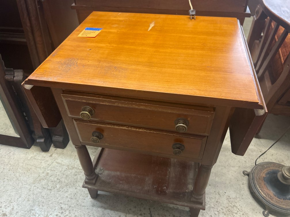 Wood Drop-Leaf Side Table with Two Drawers