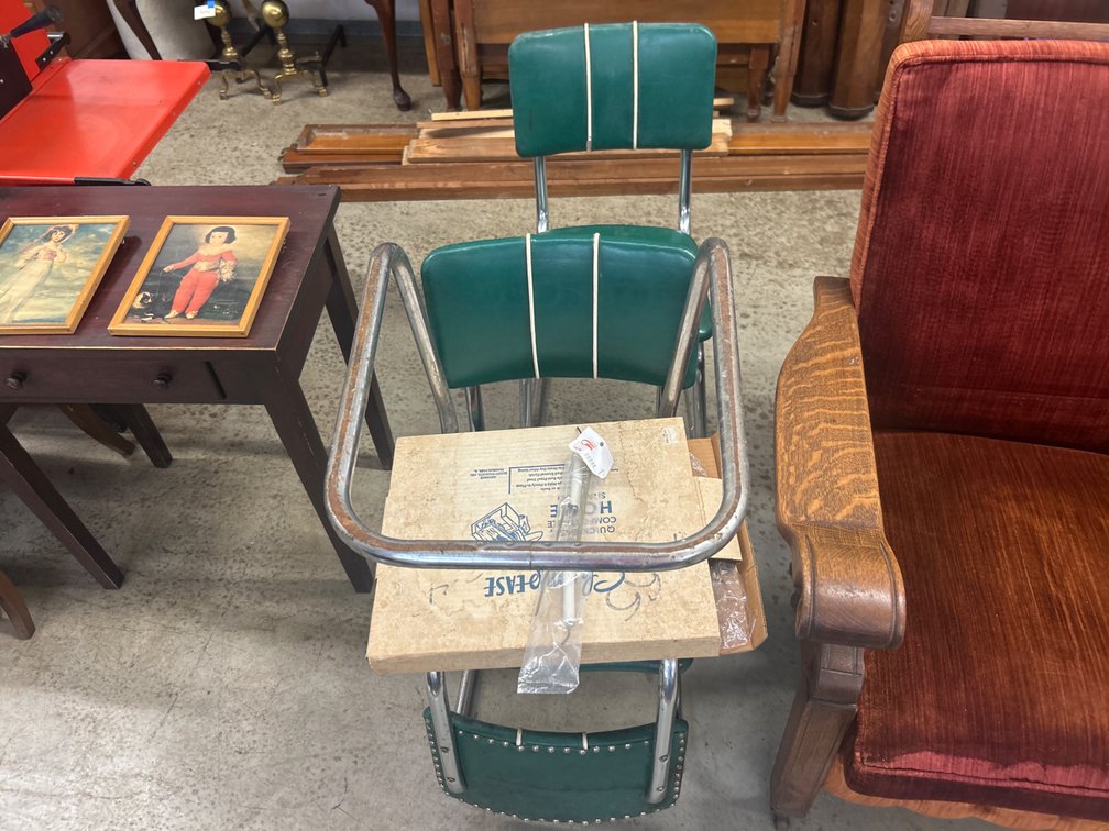 Tubular Chrome and Green Vinyl Cantilever Chairs
