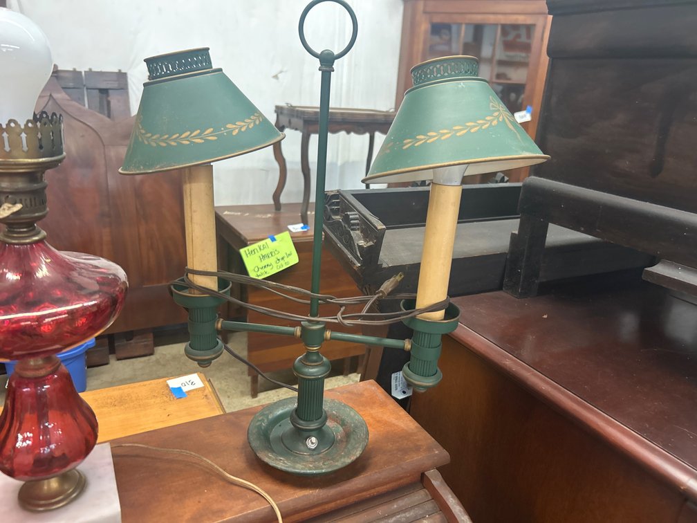 Green Tole Two-Light Bouillotte Table Lamp