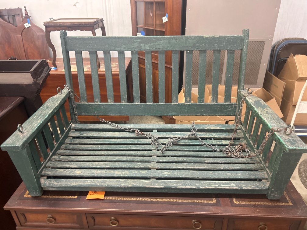Green Painted Wood Porch Swing with Hanging Chains