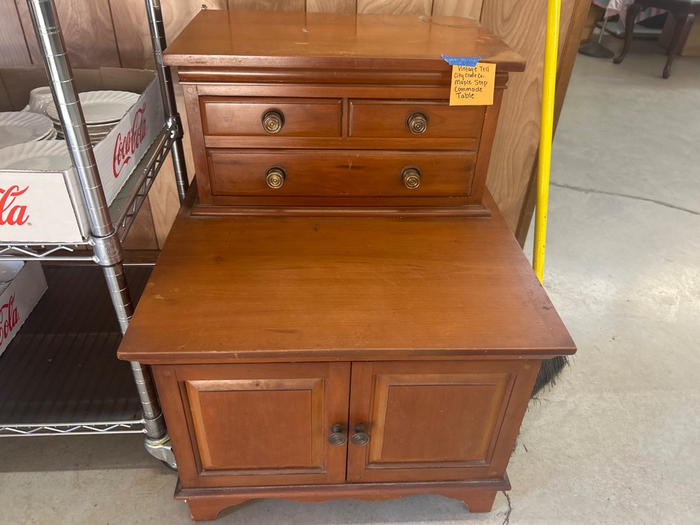 Two-Tier Wooden Step Commode Side Table