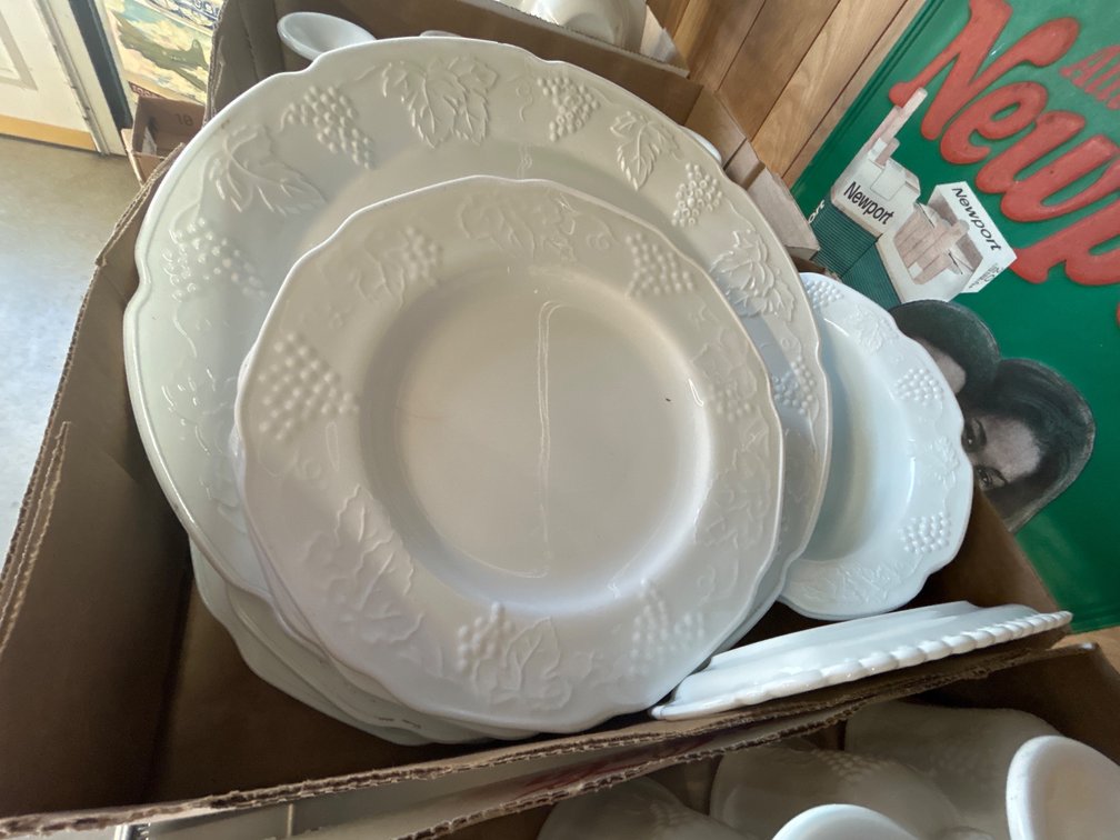 White Milk Glass Grape Pattern Plates and Dishes