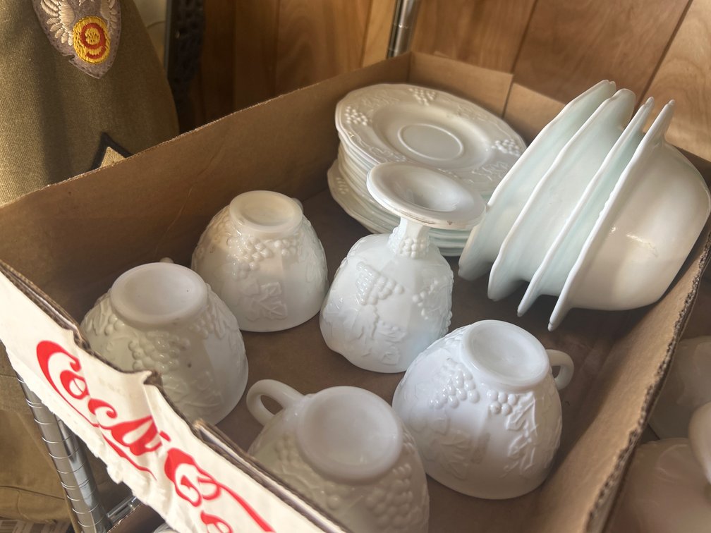 White Milk Glass Grape Pattern Tableware
