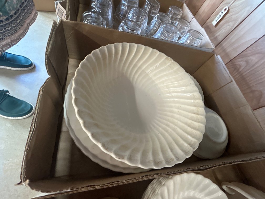 White Fluted Ceramic Platters and Bowl