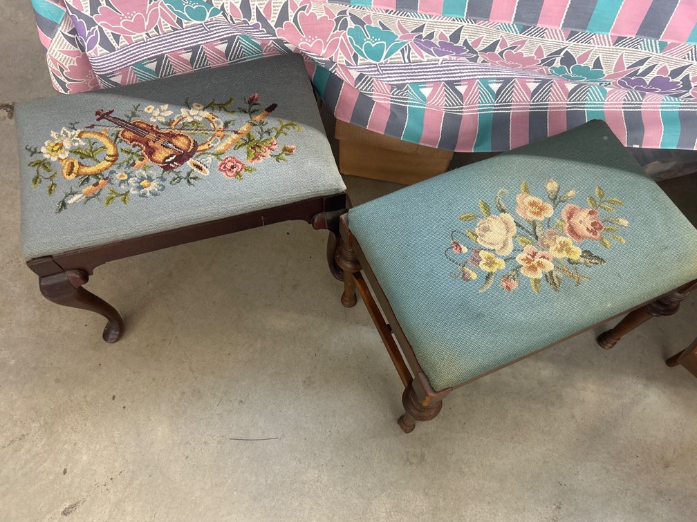 Needlepoint Upholstered Wooden Footstools