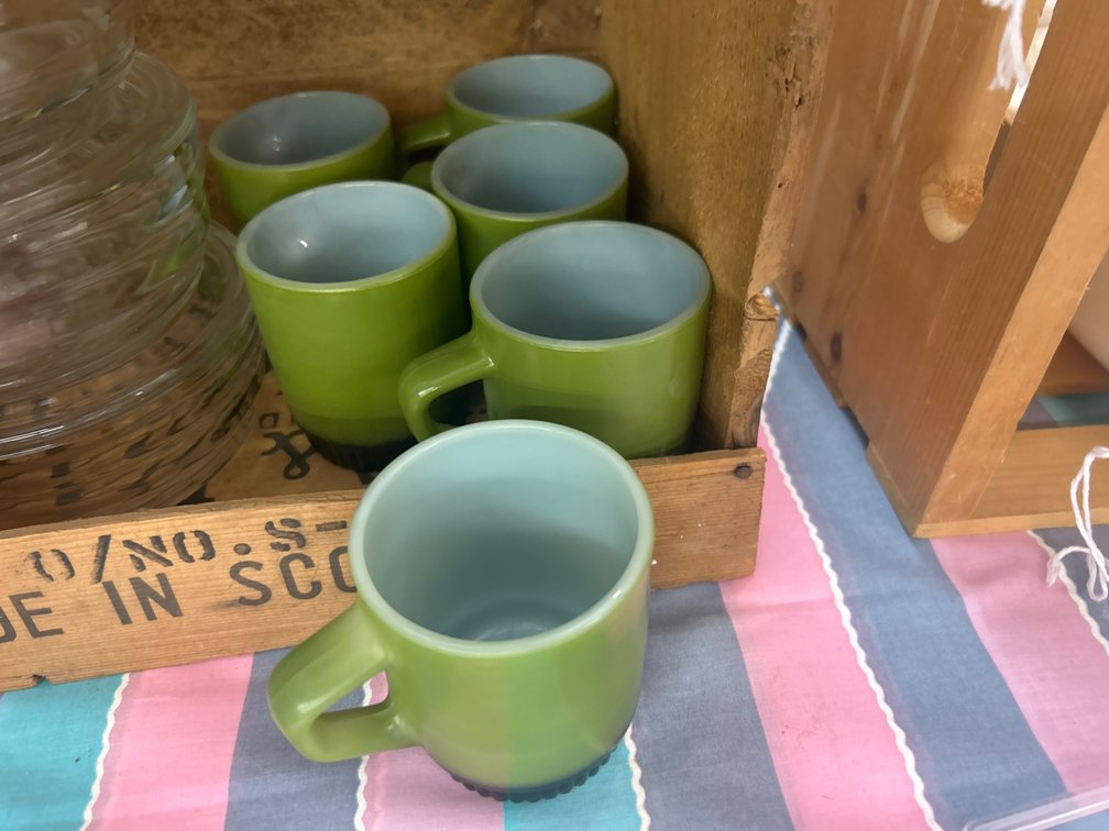 Anchor Hocking Fire-King Green Milk Glass Mugs