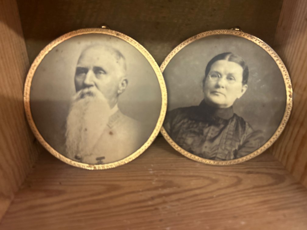 Pair of Framed Circular Portrait Photographs