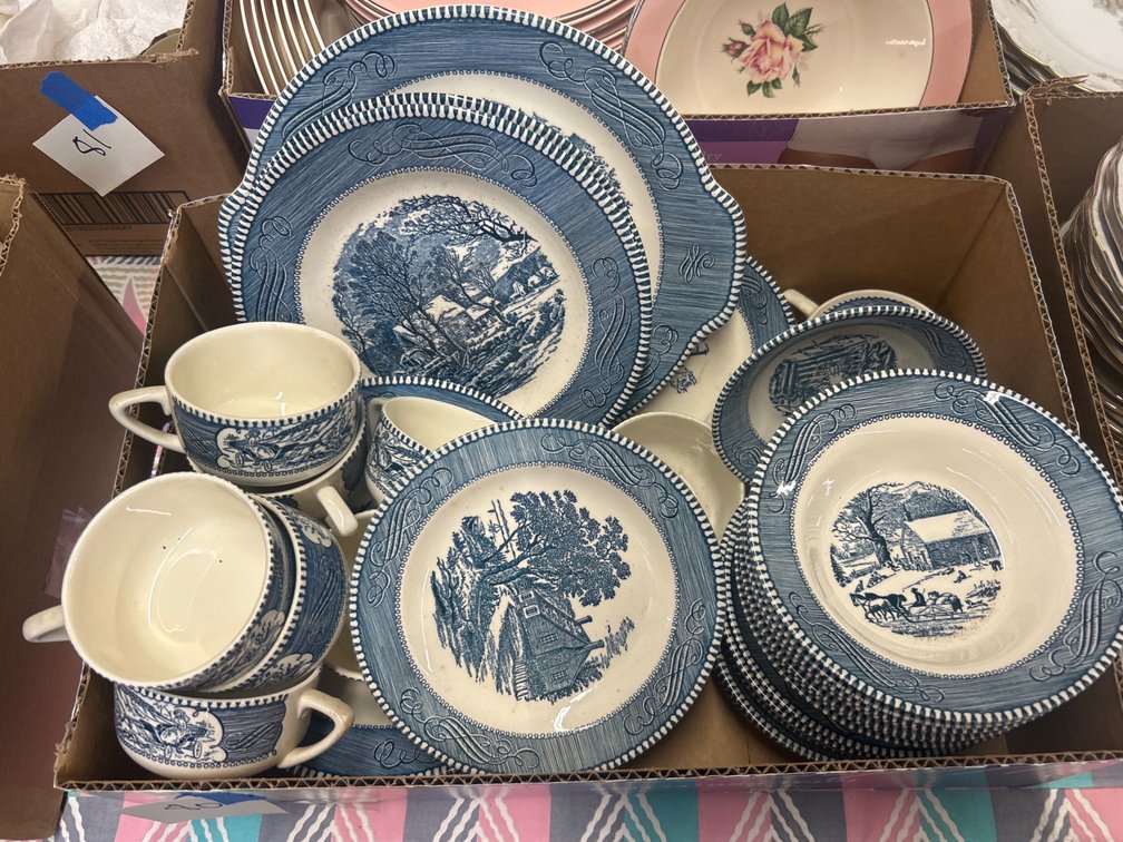 Blue and White Transferware Ceramic Dinnerware