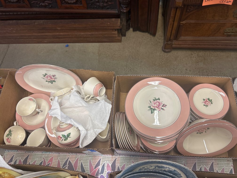 Pink Rim Floral Rose Ceramic Dinnerware Set