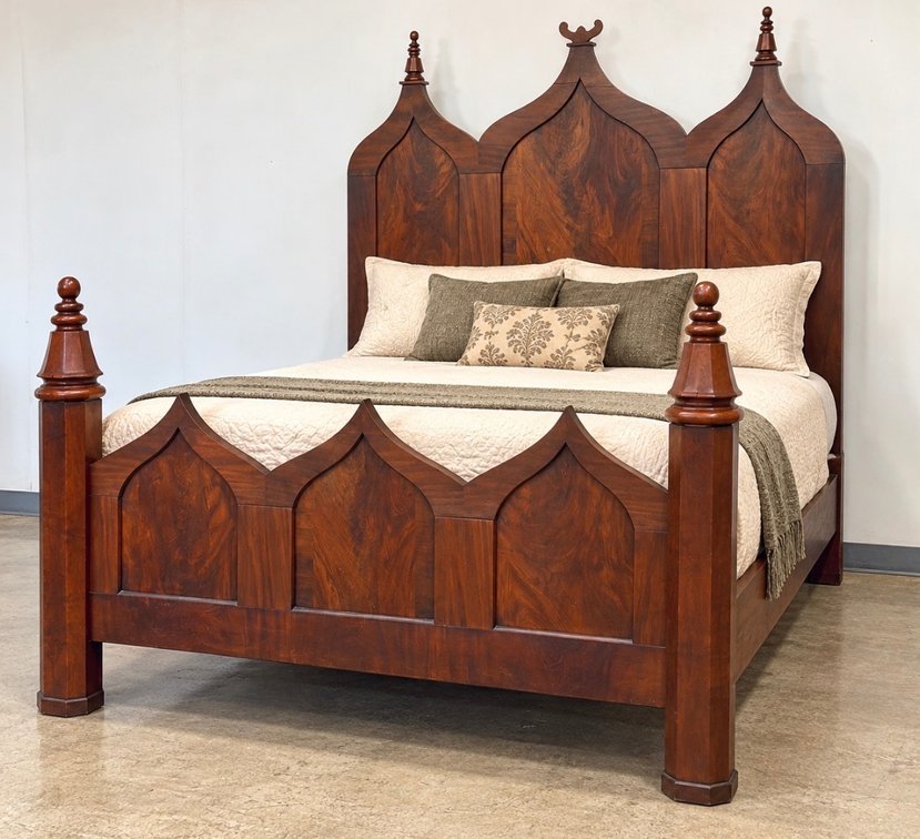 Antique Gothic Revival Walnut Cathedral Bed – Circa 1860–1880