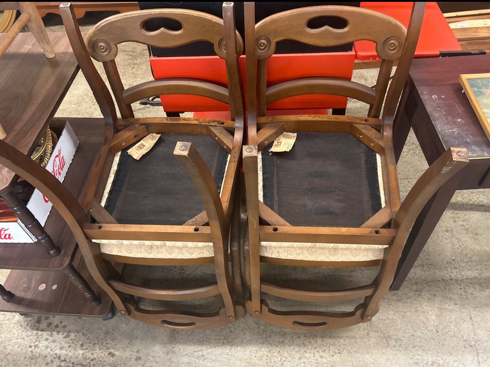 Pair of Carved Wood Dining Chairs with Upholstered Seats