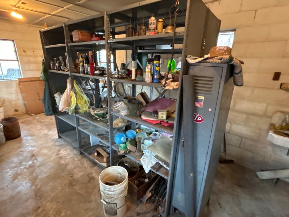 Lot of Metal Racks and School Locker and all contents