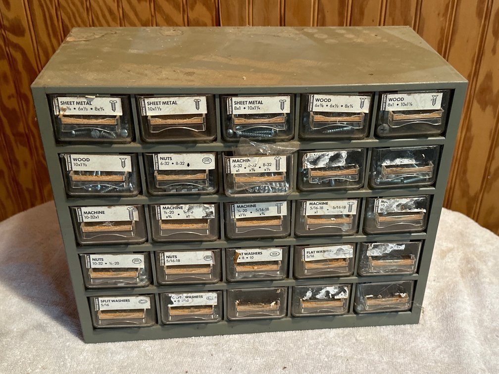 Hardware organizer and contents within