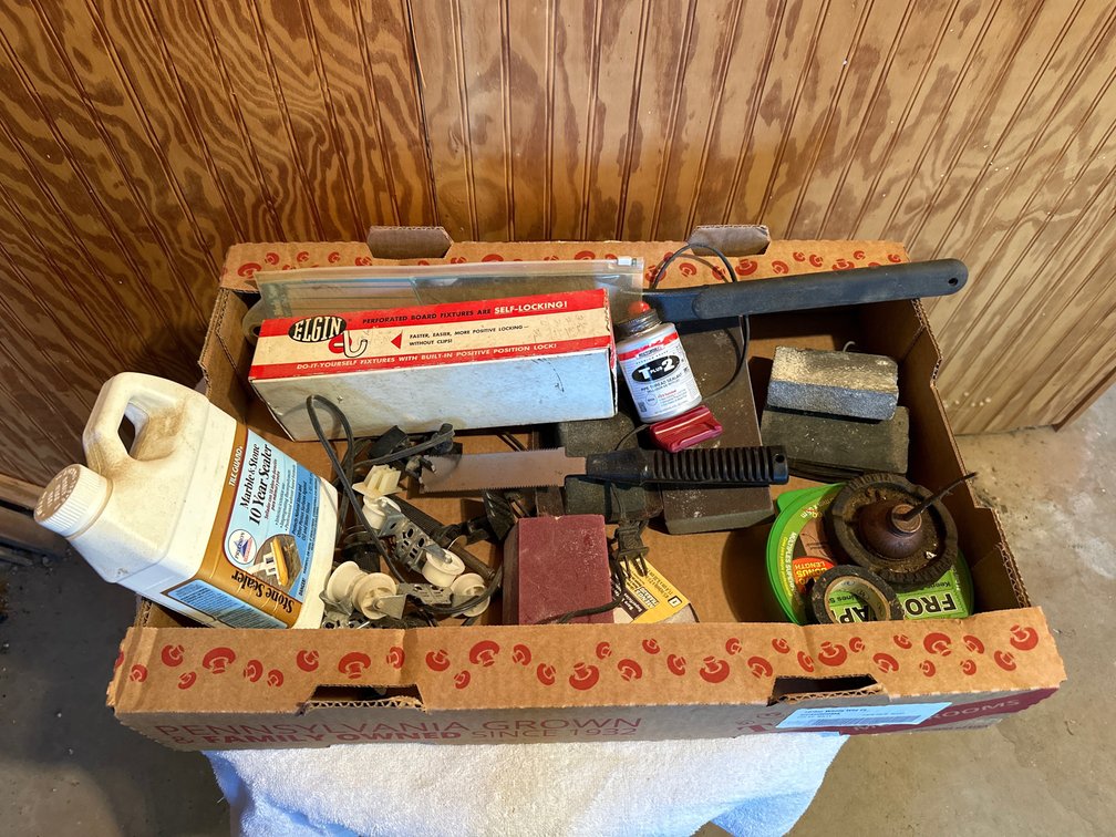 Box lot of shop tools/parts