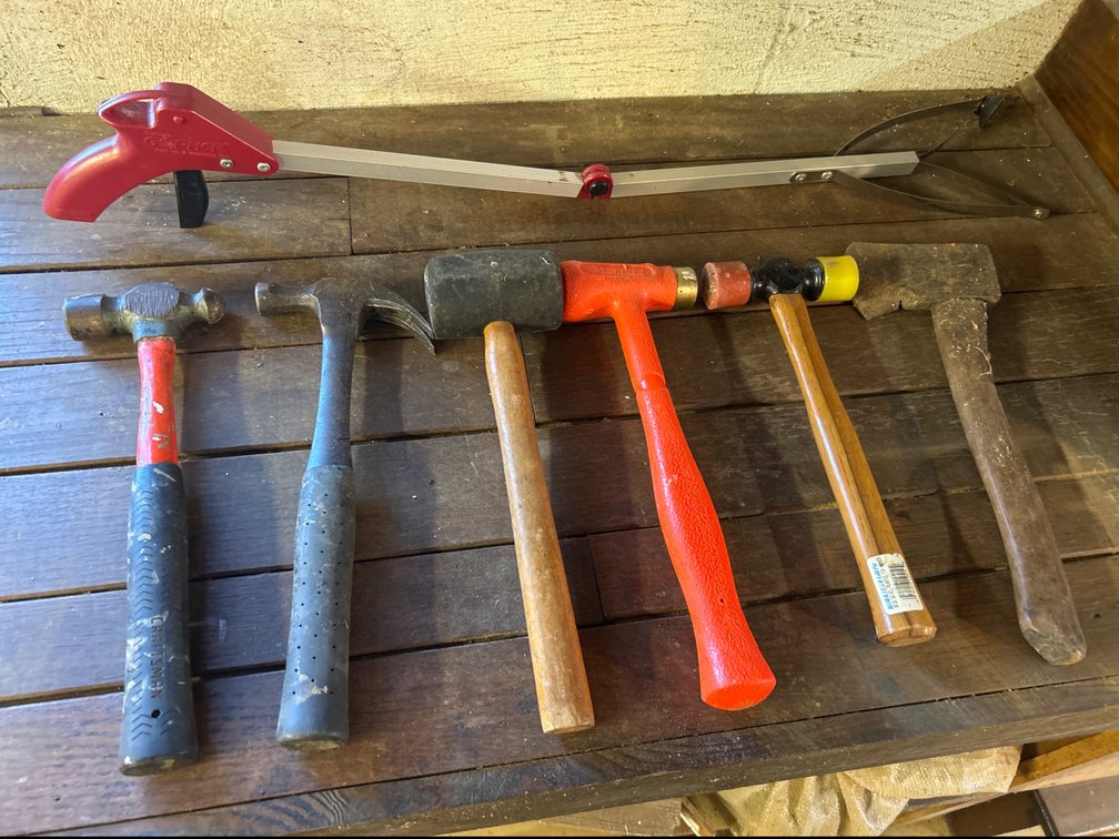 Lot of Hammers, Mallets, Hatchet, and Trash Picker Upper