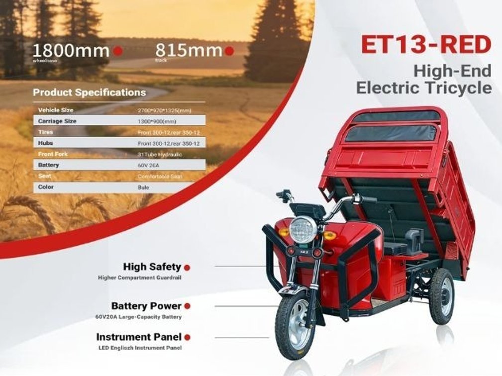ELECTRIC TRICYCLE - ET13- RED- ASSEMBLY REQUIRED