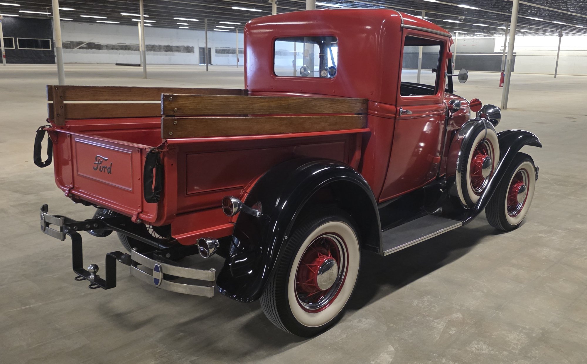 1931 Ford Model A Budd Cab wood-plank bed and rear view, for sale at Swafford Auction Group