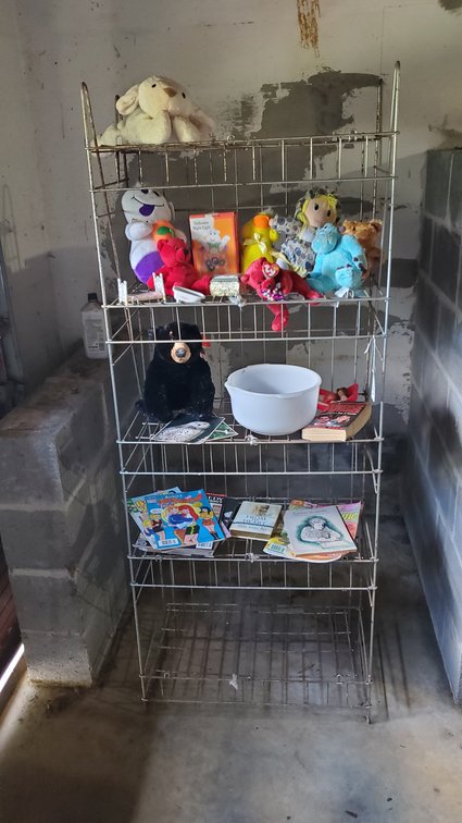 Metal Shelf and Contents
