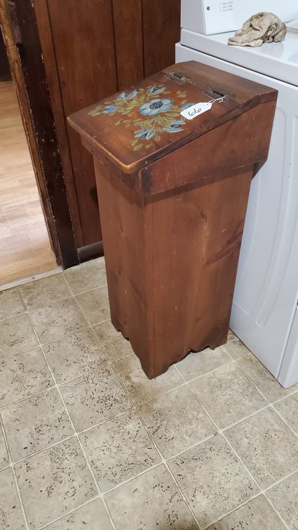 Wooden Trash Can with Blue Flower