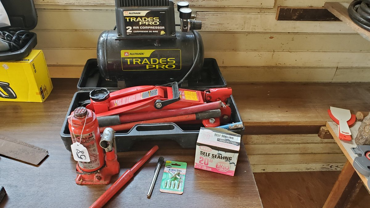 Floor Jack and Trades Pro Air Compressor