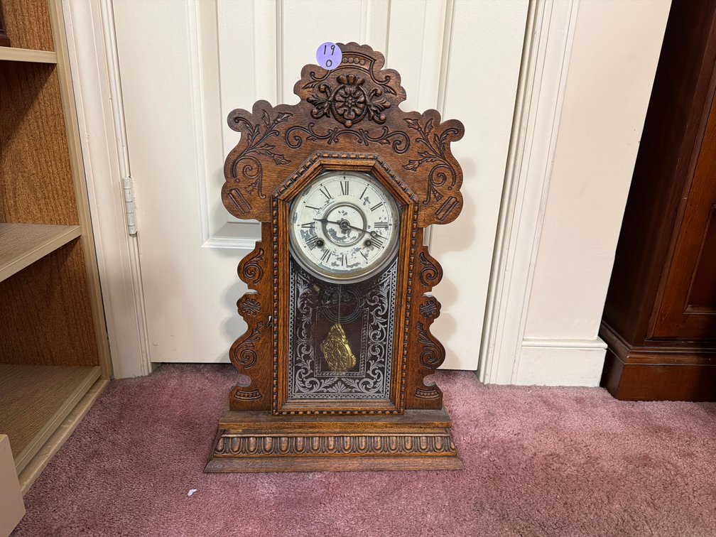 Ansonia Clock Company "Kensico" gingerbread kitchen mantel clock