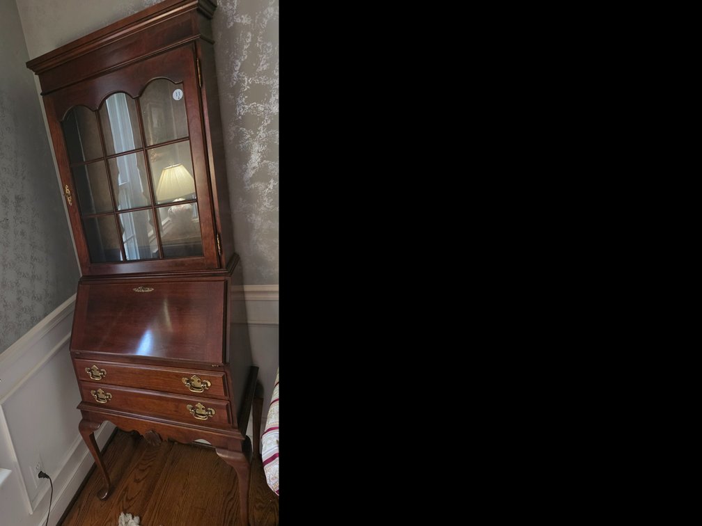 Two-piece Cherry Secretary Desk and Curio Display Cabinet in the Queen Anne style,