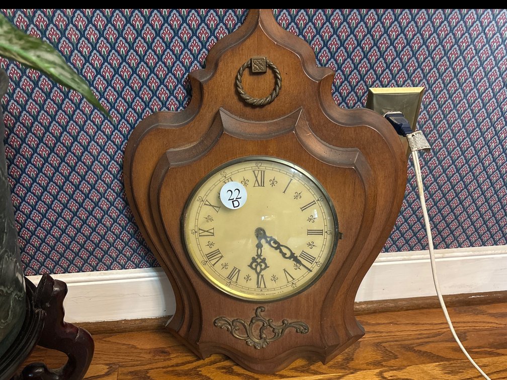 Wooden wall clock; quartz; 14” x 19”