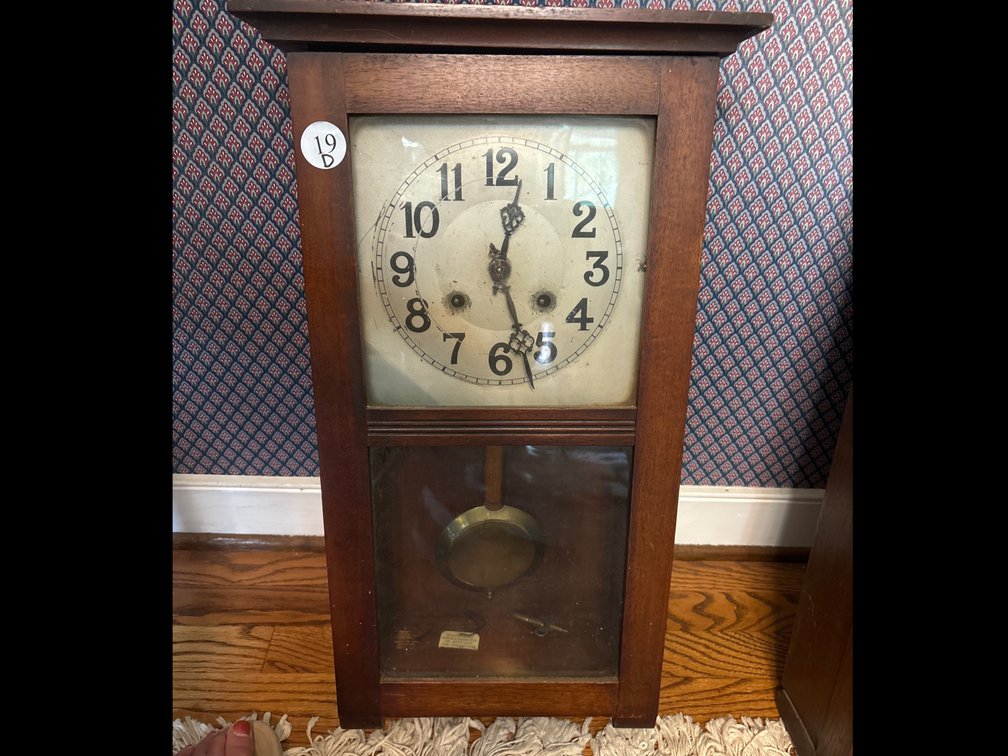 Antique wooden wall clock, key wound