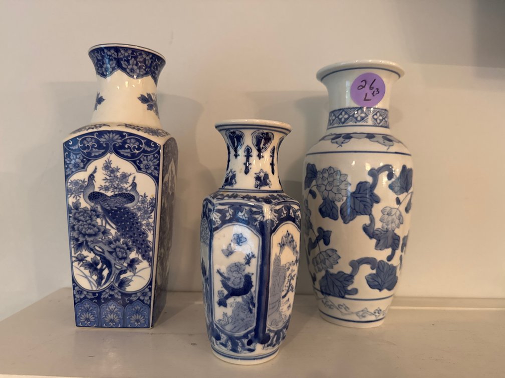 Blue and White Porcelain Vases x3