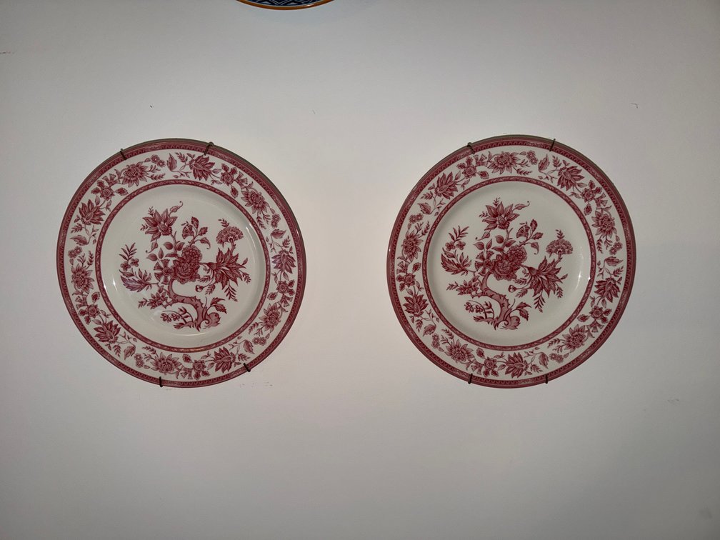 Pair of Queen's Indian Tree Pink / Burgundy Ceramic Wall Plates