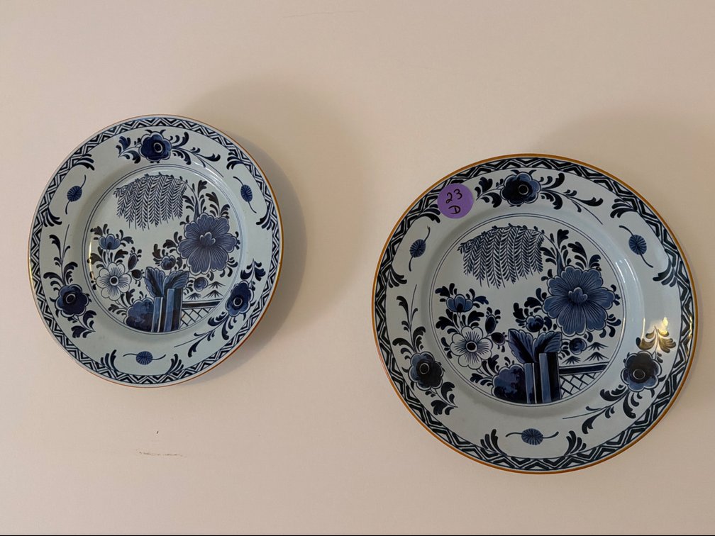 Pair of Williamsburg Restoration Delft Blue & White Ceramic Wall Plates