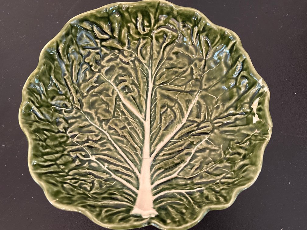 Alvaro José Caldas Portugal Green Cabbage Leaf Majolica Ceramic Plate