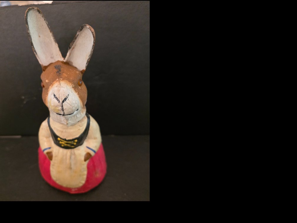 Vintage German paper-mâché dressed rabbit candy container