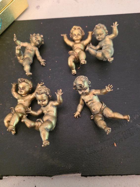 Painted gold children figurine lot small 2.5” Tumbling Cherub