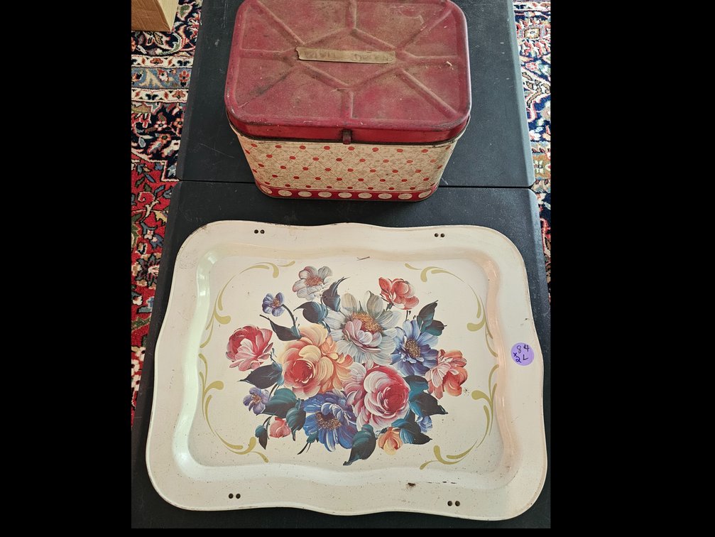 Vintage Table Tray and Metal storage bin