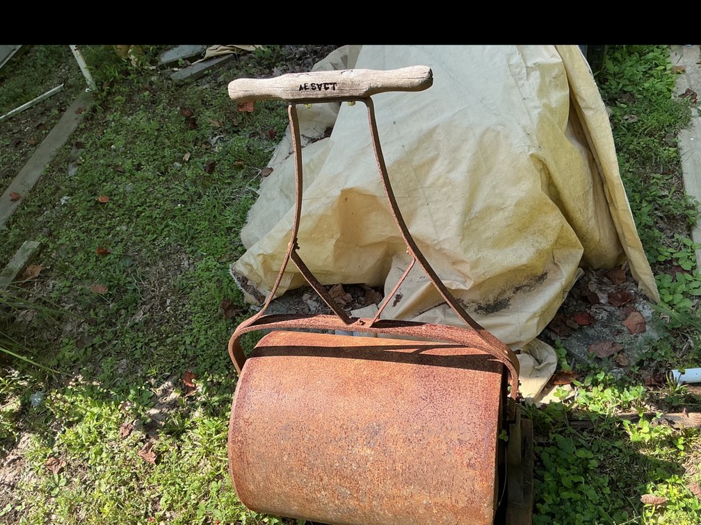 Vintage Cast Iron Manual Lawn Roller with Wooden Handle