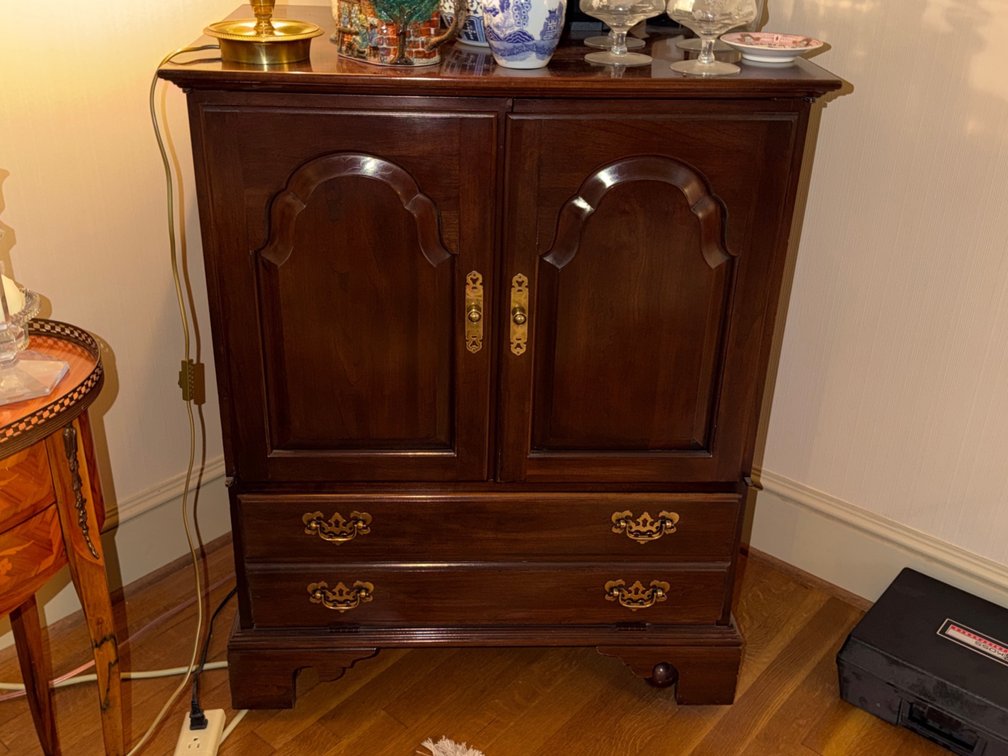 Vintage Wooden Entertainment Cabinet with Pull-Out Shelf & Drawers CONTENTS NOT INCLUDED