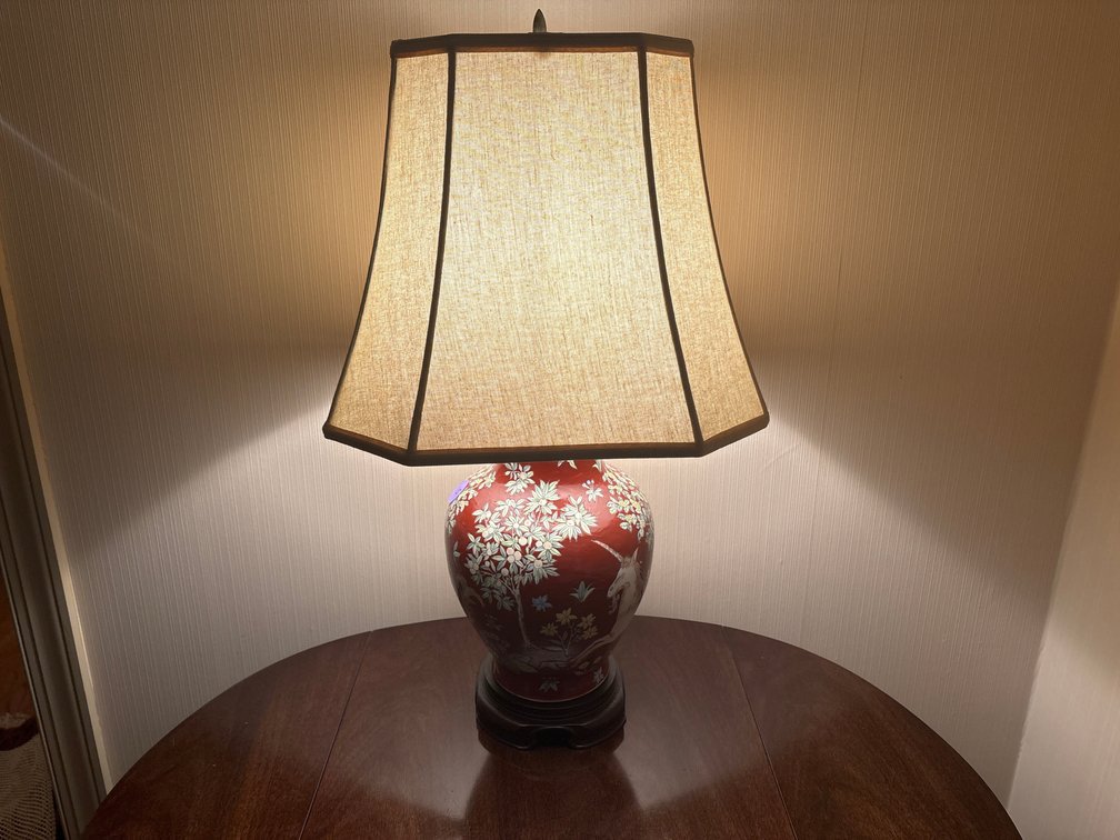 Crimson Red Table Lamp – Floral & Botanical Motif