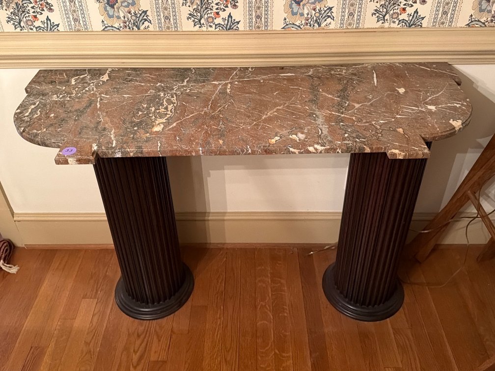 Vintage Marble Top Console Table with Fluted Column Pedestal Base