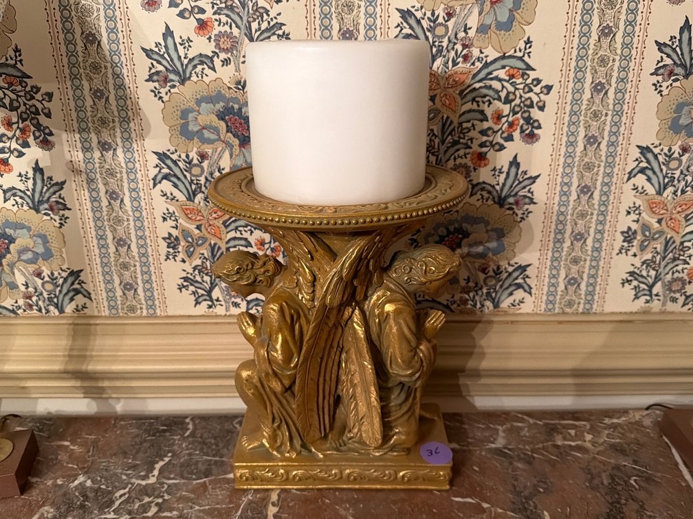 Vintage Gold Gilt Kneeling Angels Pillar Candle Holder