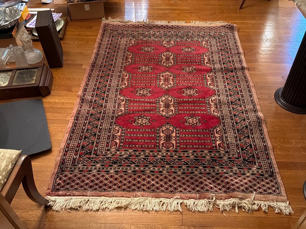 Vintage Persian Style Red and Black Geometric Area Rug with Fringe