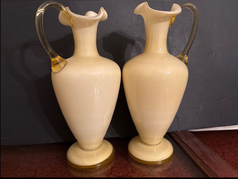 Pair of Art Glass Ewers