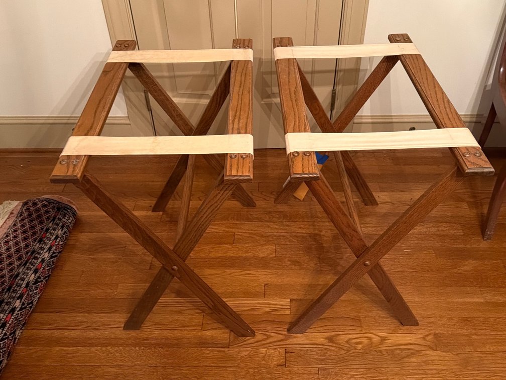 Pair of Vintage Wood Guest Room Suitcase Stands (2)