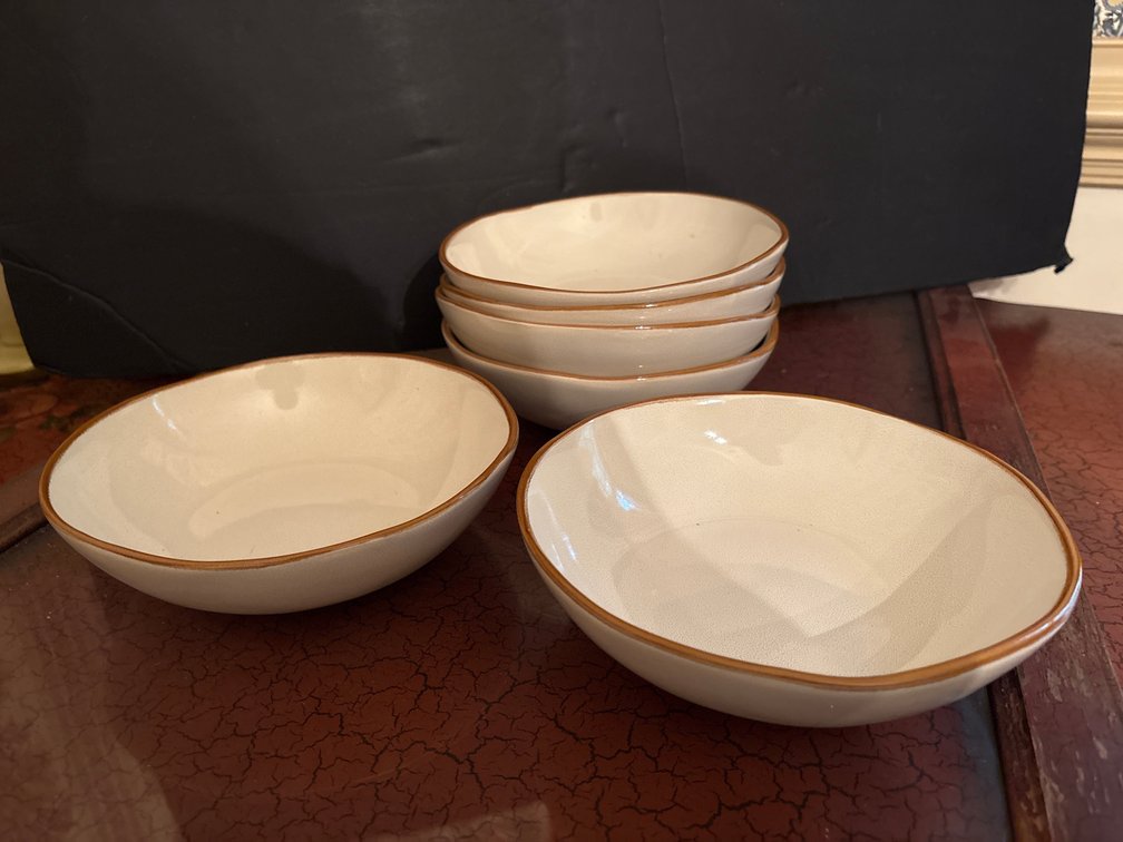 AmorArc Ceramic Pasta / Soup Bowls with Brown Hand-Painted Rim – Set of 6