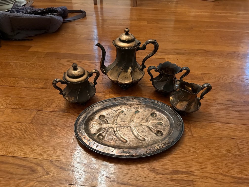 1800 Silverplated coffee set and fish tray