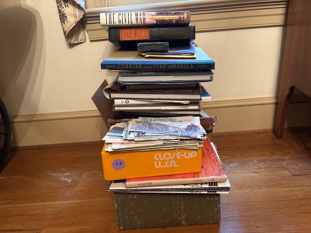 History Book Stack & Map Collection – Civil War, Currier & Ives America & Field Guides